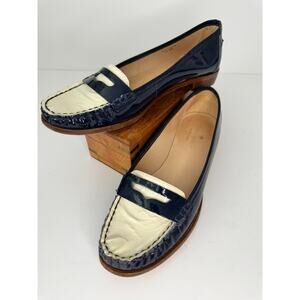 KATE SPADE Navy Cream Patent Leather Cody Penny Loafers Size 6
